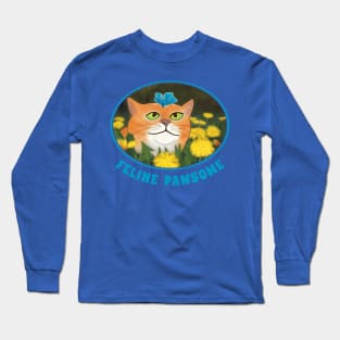 Feline Pawsome – adorable illustration of a tabby cat with a butterfly on his head Long Sleeve T-Shirt